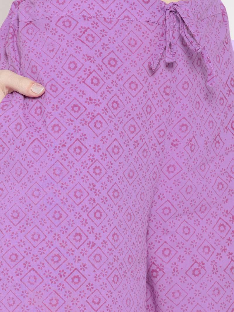 Purple Handblock Print Palazzo Suit Set