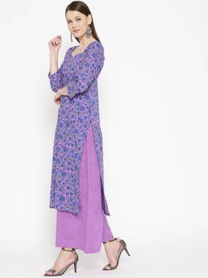 Purple Handblock Print Palazzo Suit Set 5