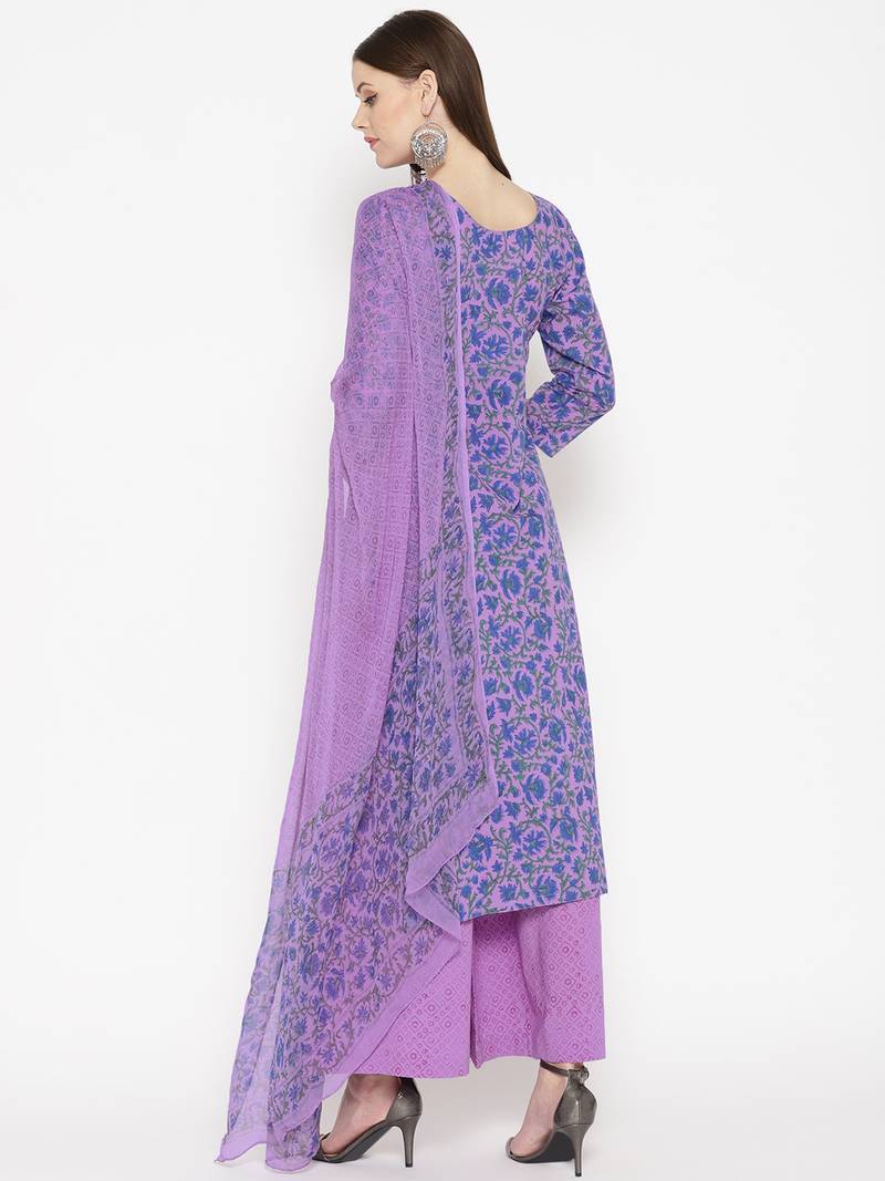 Purple Handblock Print Palazzo Suit Set