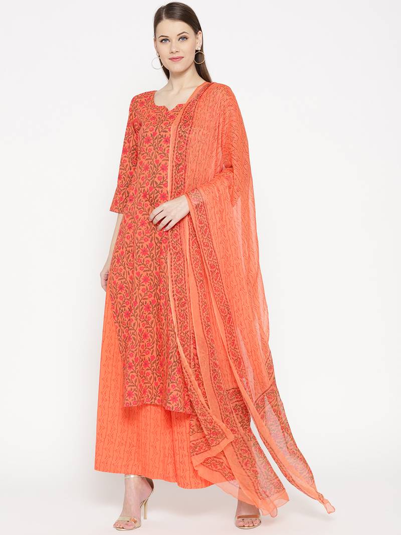 Orange Handblock Print Palazzo Suit Set
