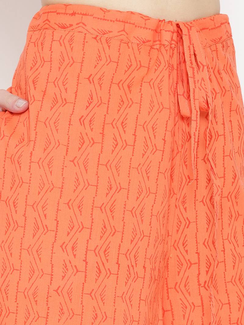 Orange Handblock Print Palazzo Suit Set