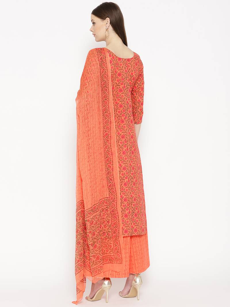 Orange Handblock Print Palazzo Suit Set