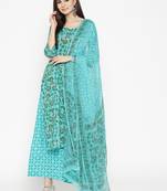 Turquoise Handblock Print Palazzo Suit Set