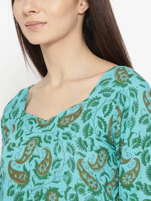 Turquoise Handblock Print Palazzo Suit Set 2