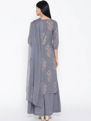 Grey Golden Handblock Print Palazzo Suit Set 6