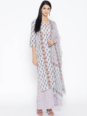 Floral Handblock Print Palazzo Suit Set 1