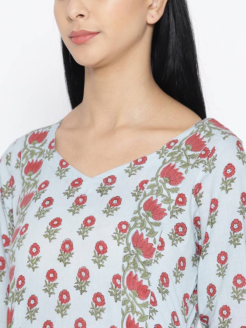 Floral Handblock Print Palazzo Suit Set