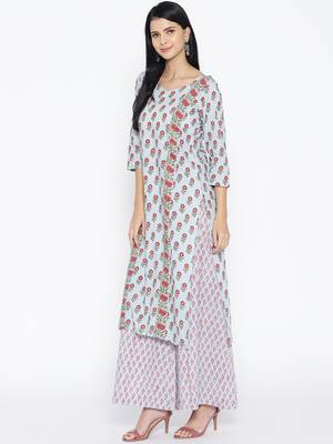 Floral Handblock Print Palazzo Suit Set 5