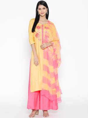 Yellow Gaji Silk Handwork Suit 1