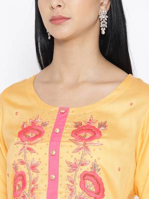 Yellow Gaji Silk Handwork Suit 2