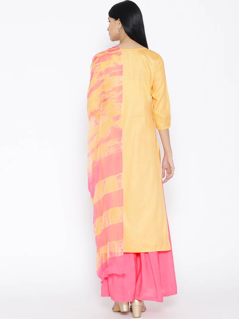 Yellow Gaji Silk Handwork Suit