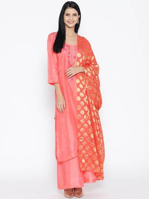 Peach Opada Silk Handwork Banarasi Dupatta Suit 1