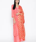 Peach Opada Silk Handwork Banarasi Dupatta Suit