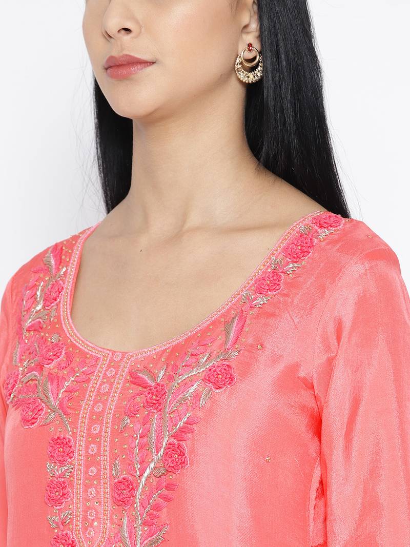 Peach Opada Silk Handwork Banarasi Dupatta Suit