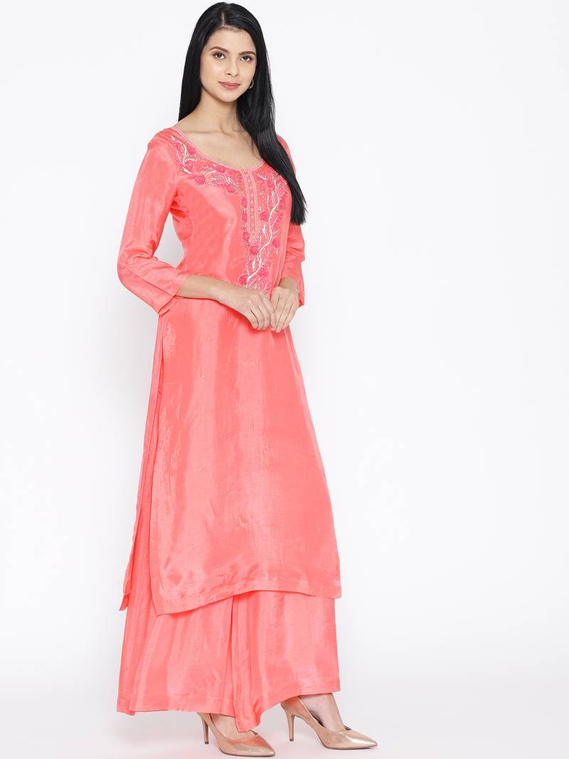 Peach Opada Silk Handwork Banarasi Dupatta Suit