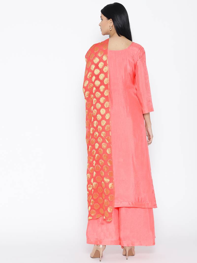 Peach Opada Silk Handwork Banarasi Dupatta Suit