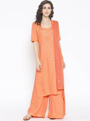 Peach Gota Work Palazzo Suit Set 1