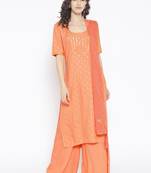 Peach Gota Work Palazzo Suit Set