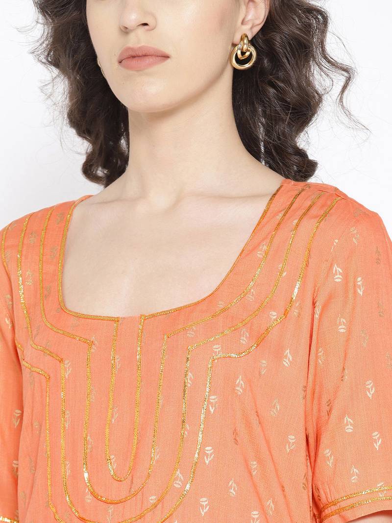 Peach Gota Work Palazzo Suit Set