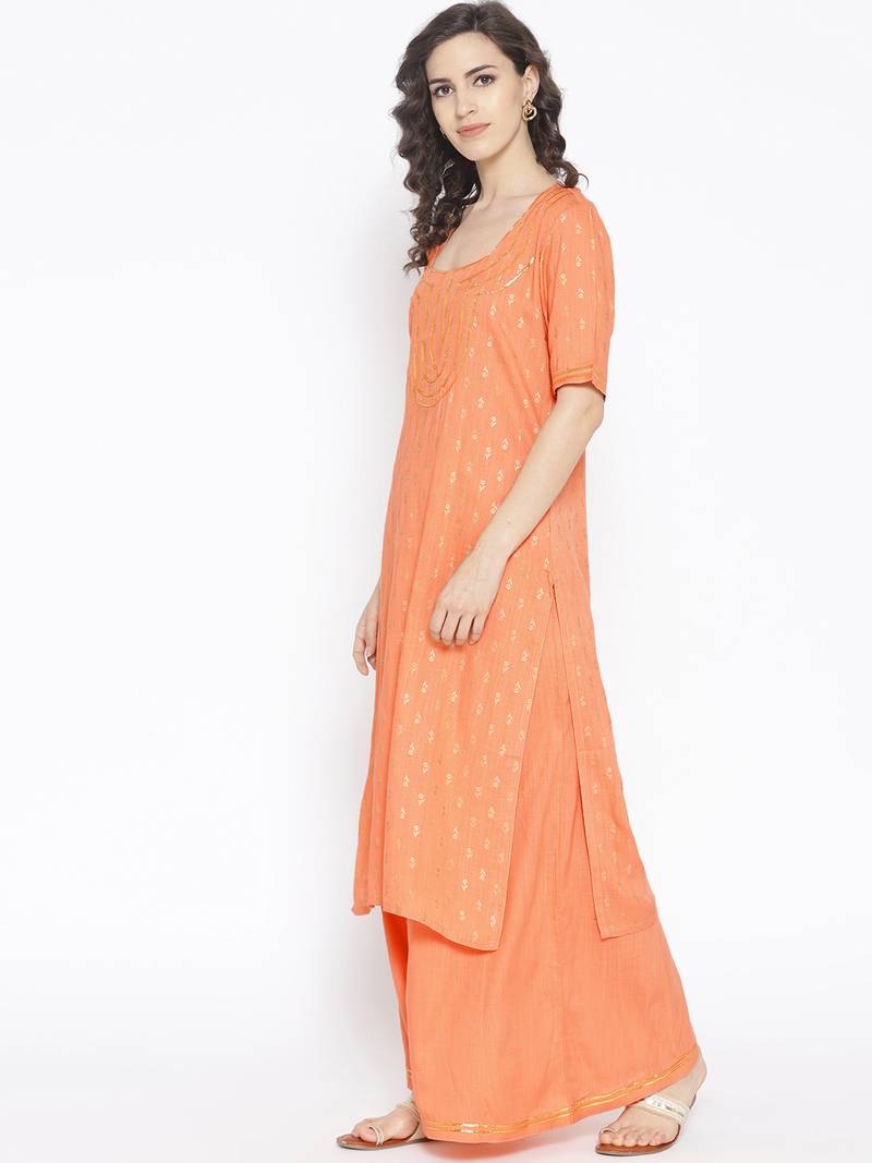 Peach Gota Work Palazzo Suit Set
