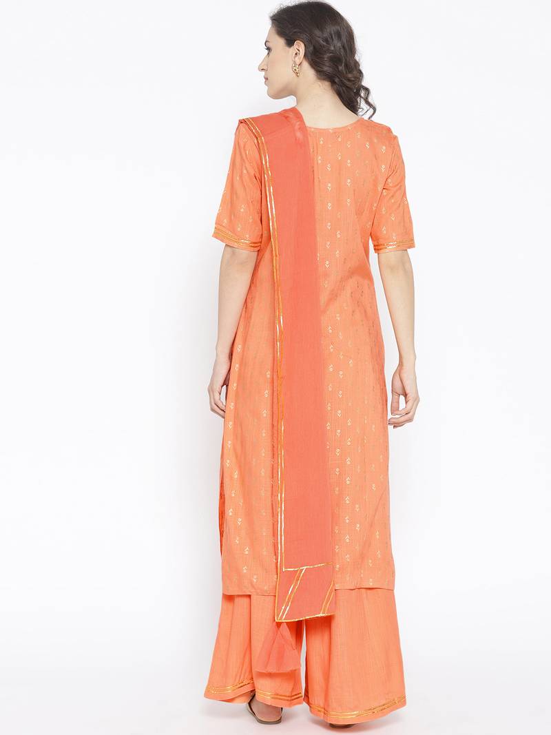 Peach Gota Work Palazzo Suit Set