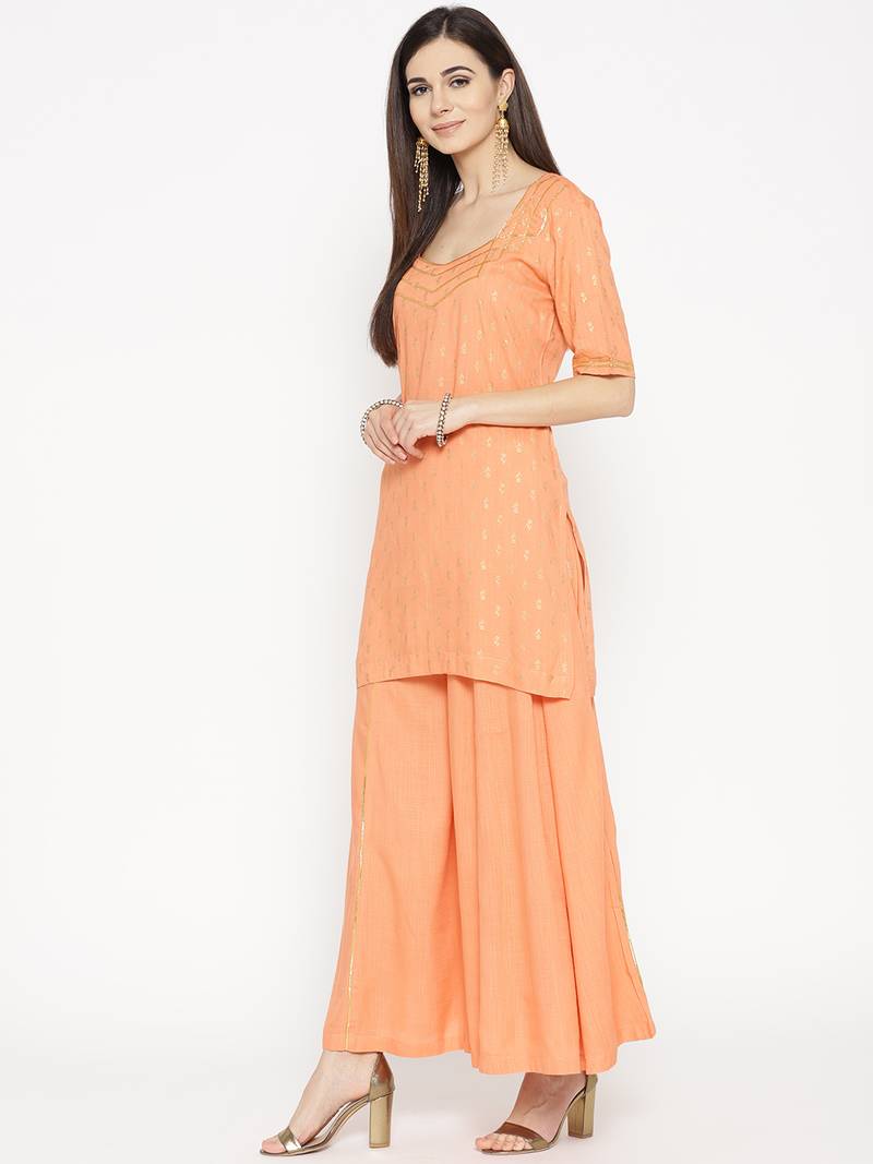 Peach Gota Work sharara Suit Set