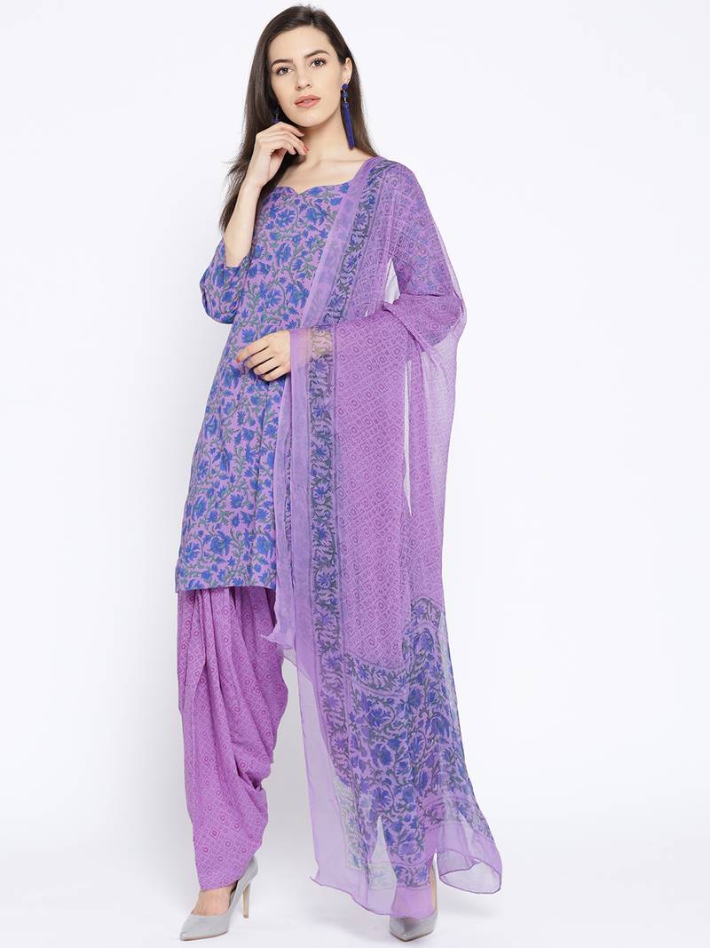 Purple Handblock Print Patiala Suit Set