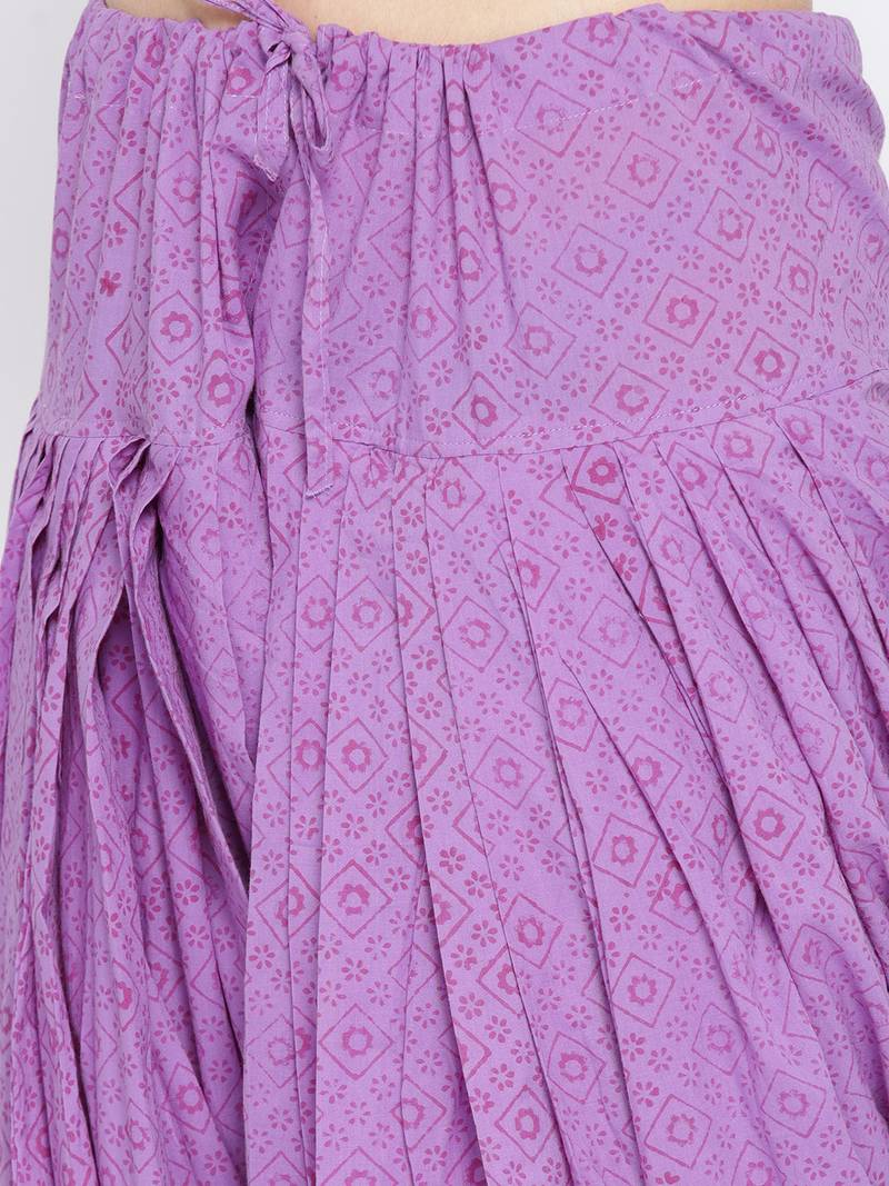 Purple Handblock Print Patiala Suit Set