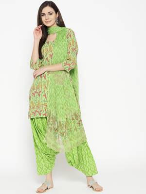Green Handblock Print Patiala Suit Set 1
