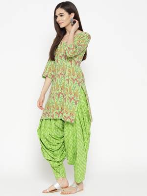 Green Handblock Print Patiala Suit Set 5