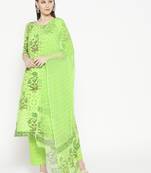 Lime Green Applique Work Mugal Block Butta Print Suit