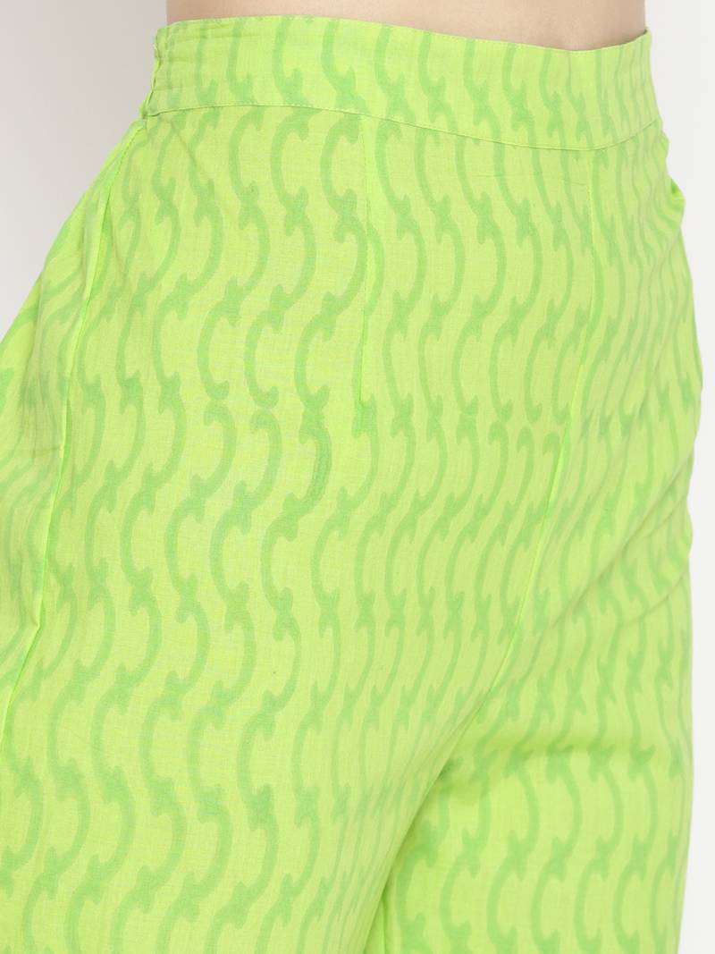 Lime Green Applique Work Mugal Block Butta Print Suit