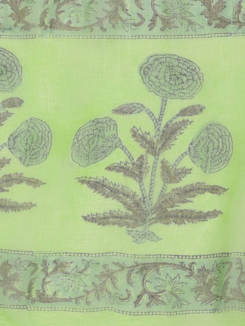 Lime Green Applique Work Mugal Block Butta Print Suit