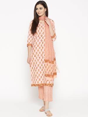 Peach Applique Work Block Butti Print Suit 1
