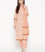 Peach Applique Work Block Butti Print Suit