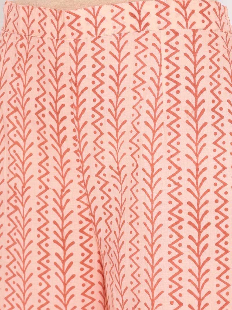 Peach Applique Work Block Butti Print Suit