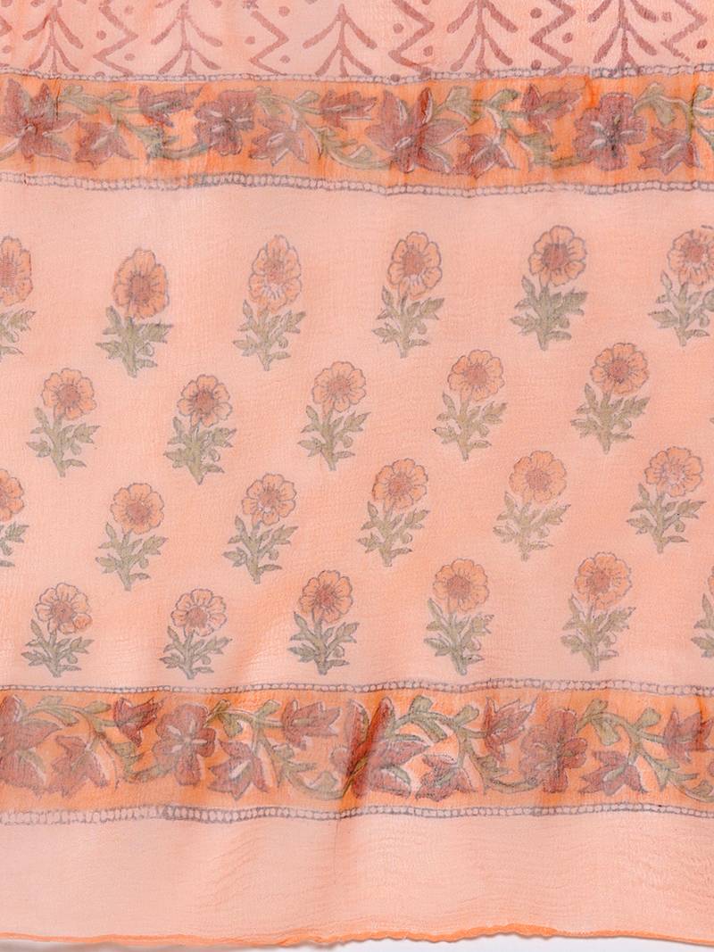 Peach Applique Work Block Butti Print Suit
