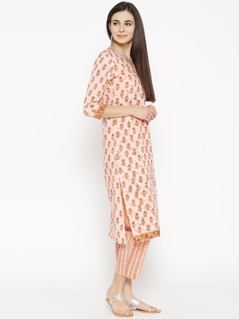 Peach Applique Work Block Butti Print Suit