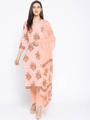 Peach Applique Work Block Butta Print Suit 1