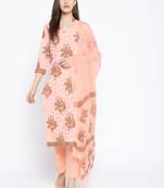 Peach Applique Work Block Butta Print Suit