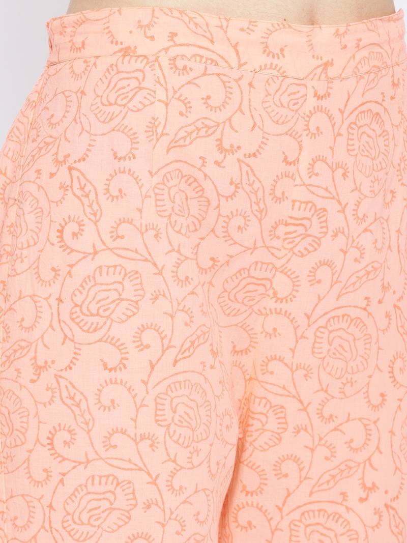 Peach Applique Work Block Butta Print Suit