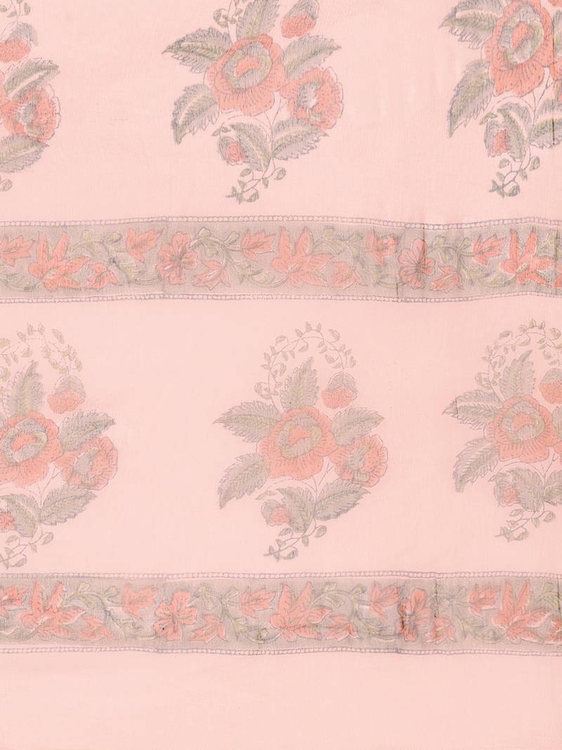 Peach Applique Work Block Butta Print Suit