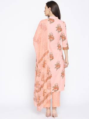 Peach Applique Work Block Butta Print Suit 6
