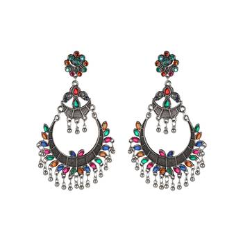 Oxidized Indian Bollywood Silver Earring 1