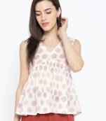 White Printed Frill Top