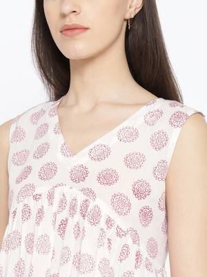 White Printed Frill Top 2