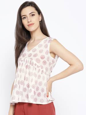 White Printed Frill Top 3