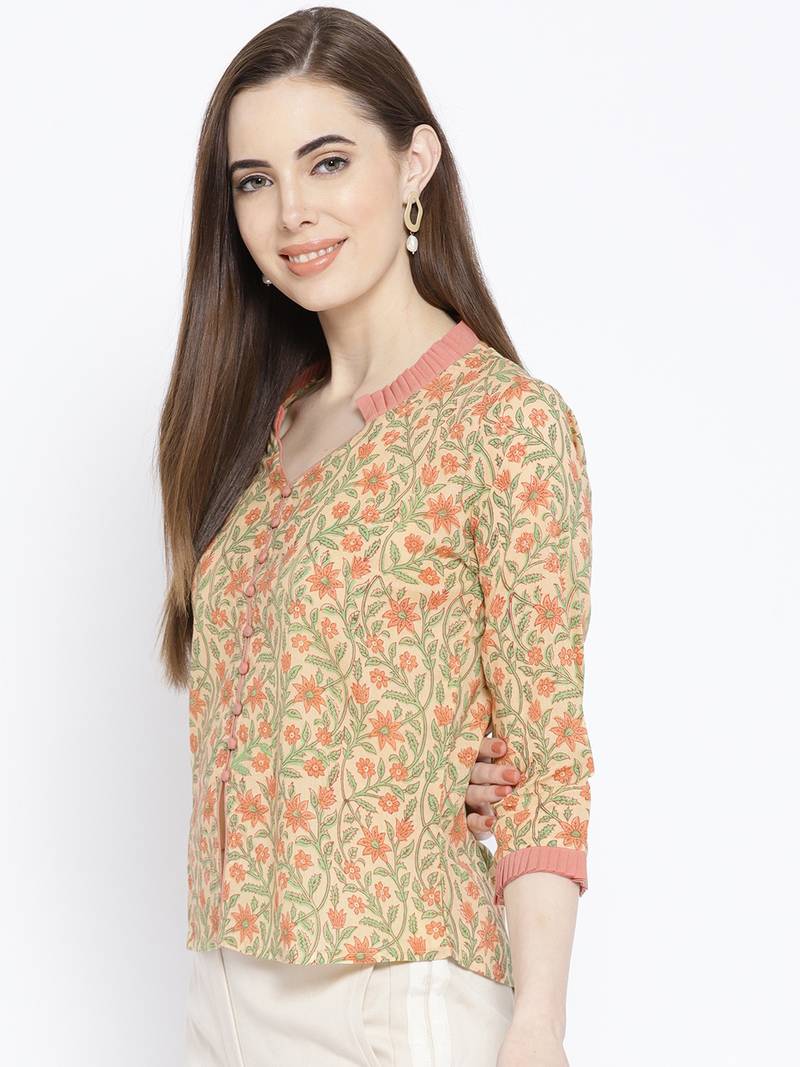 Peach Jaal Print Top