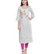 Grey embroidered rayon ethnic-kurtis