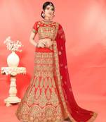 Women's Heavy Zari Embroidered Red Silk Semi-Stitched Lehenga and unstitched Choli with Dupatta